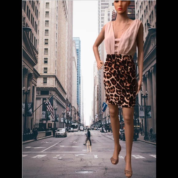 Monaco Leopard print cream & brown mini sleeveless dress size Lg - Picture 8 of 13